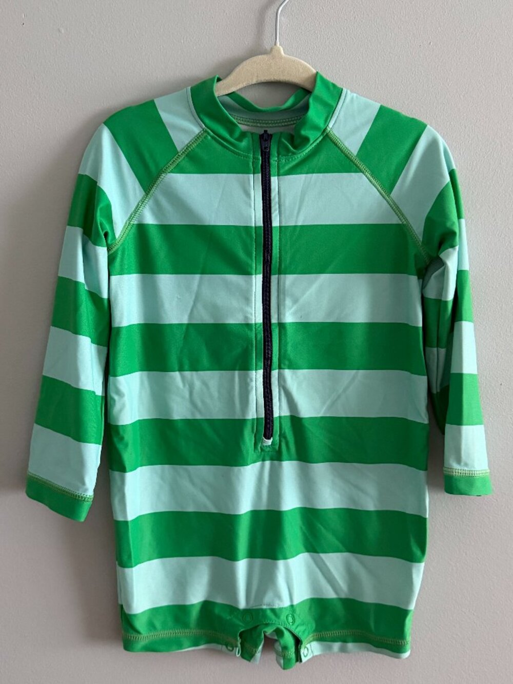 Primary One Piece Zip Rash Guard Swimsuit Green Blue Stripe 18-24M
